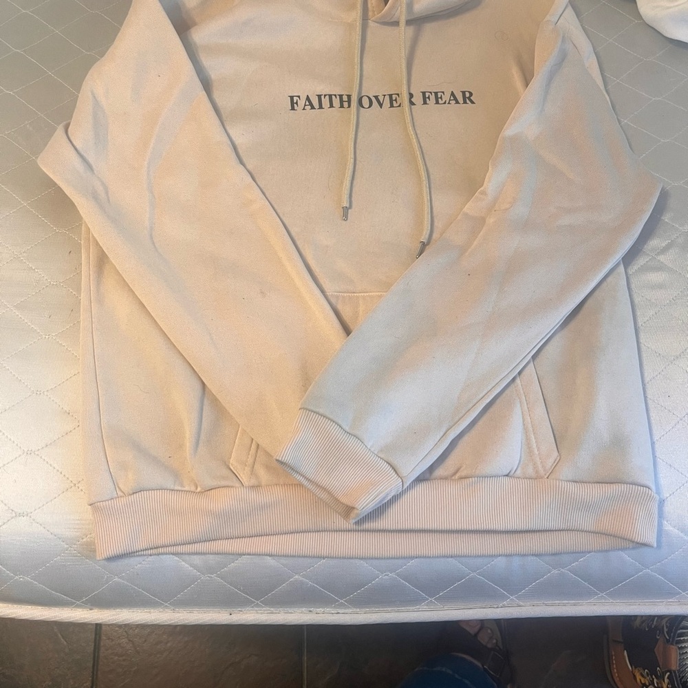 SHEIN Cream Hoodie with 'Faith Over Fear' Print